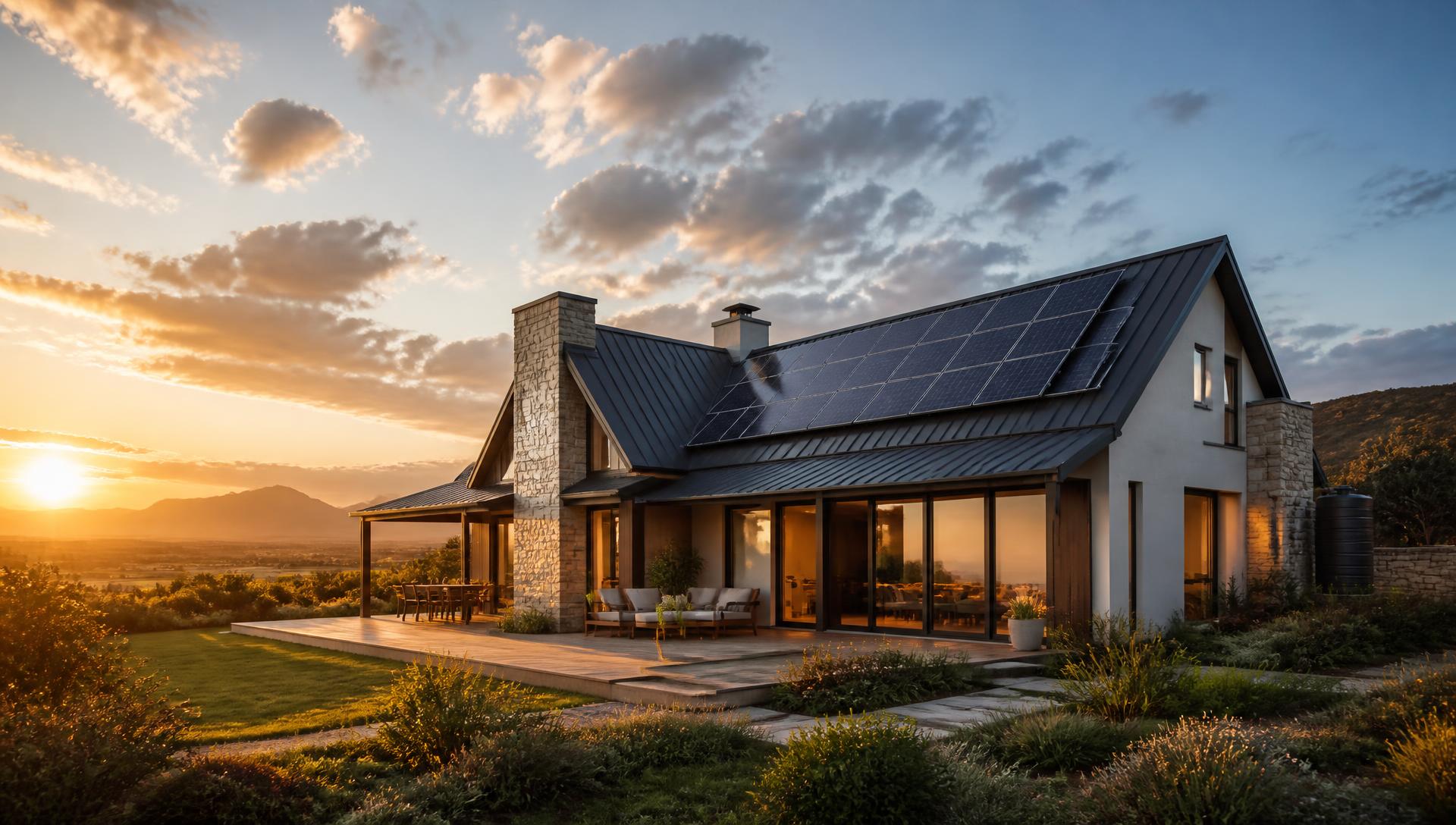 Solar panel installation on a South African rooftop at golden hour